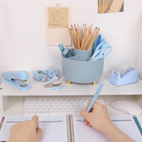 SKYDUE Blue Desk Accessories 11Pcs with Rotating Pen Holder for Desk - Image 6