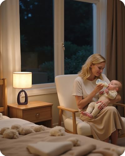 Small Table Lamp, 14.2" Cute Little Desk Lamp, Wood Bedside Lamp with Beige Linen Lampshade & Dark Walnut Base, Modern Nightstand Lamp for Bedroom, E26 Base, Bulb Not Included, STE07TL05 - Image 7