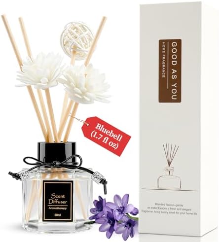 Bluebell Reed Diffuser 1.7 fl oz, Fresh Woodland Floral Home Fragrance, Natural Non-Toxic Essential Oil with 6 Scent Sticks, Long-Lasting Air Freshener for Bedroom & Living Room by WOHSEROM