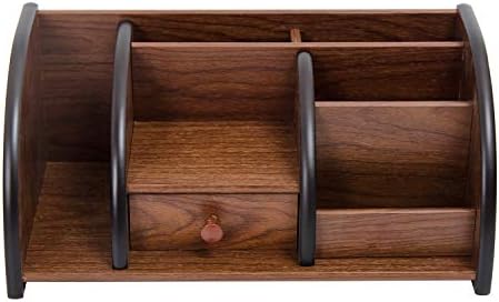 Cherry Brown Wood Desktop Organizer Multiple Compartments Stepped Racks Drawer Shelf Tabletop Storage Cabinet Stationery Holder Office Accessory Supplies Caddy Sorter Home - Image 6