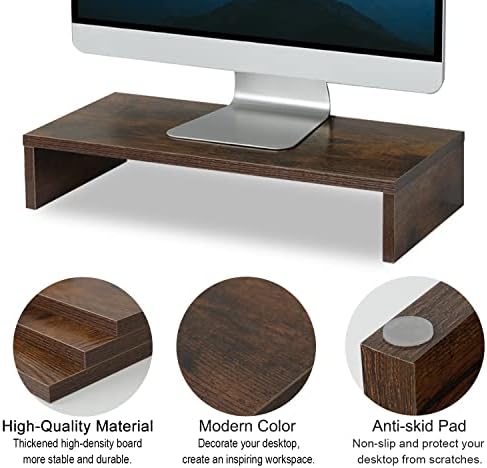 TEAMIX 20 inch Wood Monitor Stand Riser, Desktop Riser Shelf, Rustic Brown - Image 4