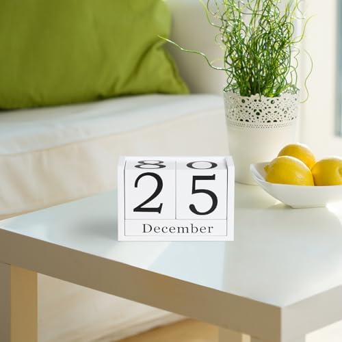 Wooden Block Calendar for Desk, Large Size Daily Desktop Perpetual Desk Calendar, Cute Date Display Desk Accessories for Home Office Decor, Teacher, Classroom, Reusable Yearly, White - Image 2