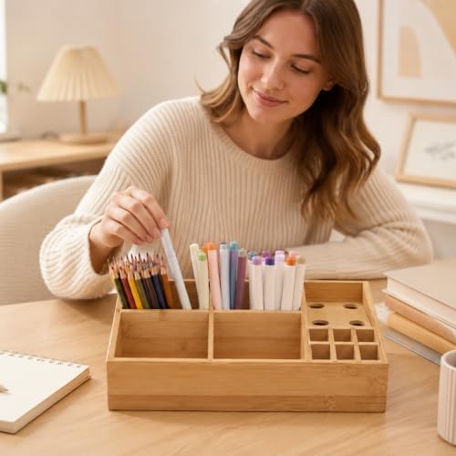 2 Pack Bamboo Art Supply Organizer - Image 4