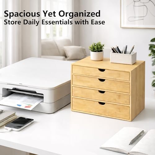 Neando Bamboo Desk Organizer with Drawers, 4-Tier Wooden Desk Organizer, Small Desktop Storage for Office Supplies, Makeup, Accessories, Space-Saving Organizer for Desk, Vanity & Home - Image 6