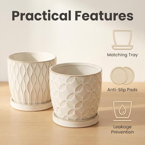 Nihow Ceramic Plant Pots with Drainage Hole & Saucer, 4.75 Inch, White-1 - Image 4