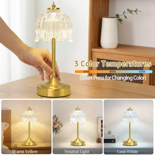 Cordless Table Lamp, Rechargeable Clear Glass Lotus Flower Lamp - Image 3