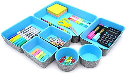 Welaxy Drawer organizers bins felt storage bin office organizer Shallow Small Desk organizer trays Draw dividers 7-piece Gifts Idea (Sky blue) by Welaxy