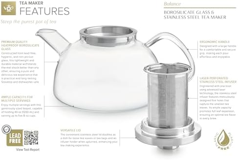 Teabloom Balance Borosilicate Glass Tea Kettle & Teapot – Stovetop-Safe, 40oz – Deep Loose Tea Infuser for Hot & Iced Tea – Elegant & Versatile Design for Tea Connoisseurs - Image 4