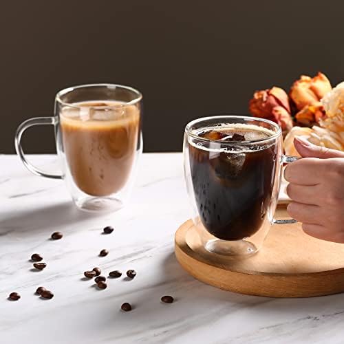 12 Oz Double Walled Glass Coffee Mugs with Handle, Insulated Layer Coffee Cups, Clear Borosilicate Glass Mugs - Gift for Cappuccino,Tea,Latte,Espresso,Hot Beverage,Cold Drinks, Set of 2 - Image 4