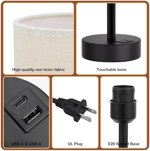 Dicoool Bedside Table Lamp for Bedroom - 3-Way Dimmable Touch Lamp, USB A+C - Image 6