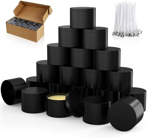 PCREGPAE 8OZ Black Candle Tins Cans with Lids and Wicks for Making Candles by Unknown