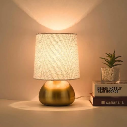 Mini Brass Table Lamp with Bouclé Linen Shade, Modern Small Bedside Lamp for Kitchen Counter, Bedroom, Desk, Bookshelf, Living Room,Kids Dorm - Image 7