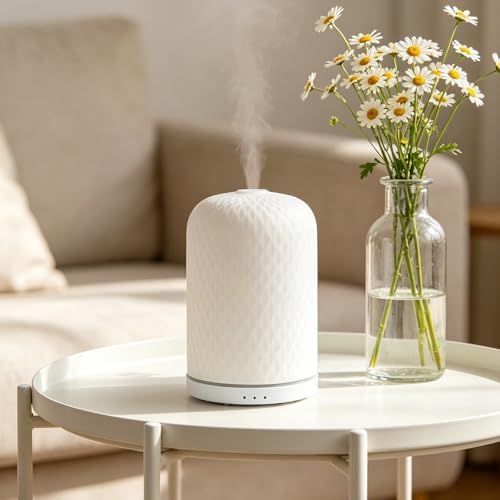 ULTECHNOVO Ceramic Essential Oil Diffuser Continuous Mist Technology Minimalist Silhouette with Multi-Color Changing LED Lights Decorative Aromatherapy Diffuser for Dorms and Offices - Image 5