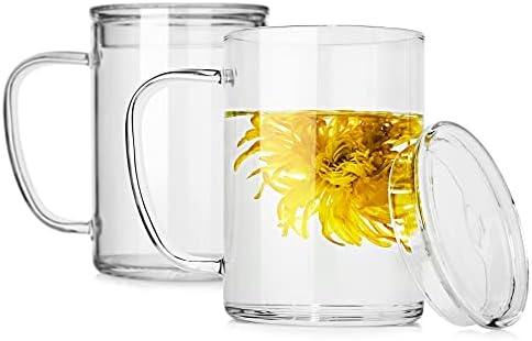 LUXU Glass Coffee Mugs (Set of 2),27oz Large Glass Coffee Cups Clear Glass Tea Cups Overnight Oats Containers with Glass Lid,Cute Coffee Bar Accessories,Iced Coffee Glasses for Latte,Cereal,Yogur by LUXU