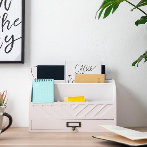 Solid Wooden Desk Drawer Organizer Desktop File Sorter,Desktop Mail Organizer with Handle For Office Supplies,Office Desk Accessories & Workspace Organizers for Home Organization (white) - Image 4