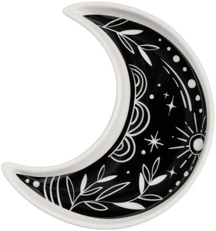 Karma, Boho Trinket Tray, Black and White Ring Bowl, Decorative Ceramic Trinket Dish, Jewelry Dish Tray for Rings, Celestial by KarmaGifts