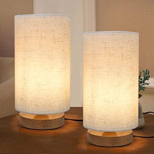 Table Lamps for Bedrooms Set of 2, Minimalist Bedside Lamps Set with Round Fabric Linen Shade,Reading Small Desk Lamp Set of 2 for Kids Room, Night Nightstand Lamp Set for Living Room, Office by SEENSINY
