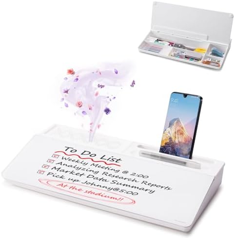 Small Glass Desktop Whiteboard Dry-Erase-Board - Computer Keyboard Stand White Board Surface Pad with Aromatherapy, Desk Organizers with Accessories for Office, Home, School Supplies by TSJOFFICE-WipeCleanThinkGreenWorkSmart