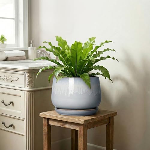 9 Inch Ceramic Pots for Plants, Indoor Plant Pots, Grey-White - Image 6