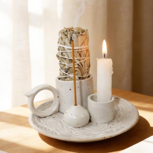 Tnstbiee 4-in-1 White Ceramic Palo Santo Holder, Multi-Purpose Smudge Tray by Tnstbiee