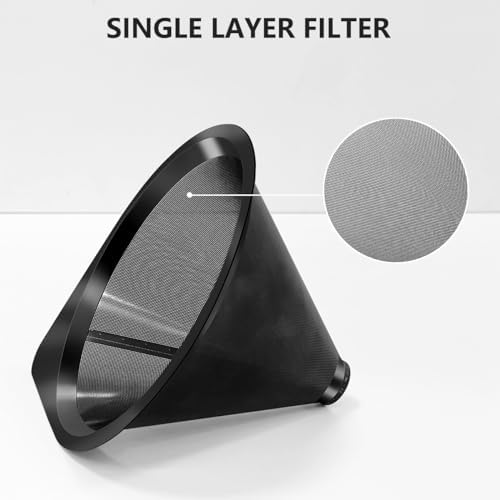 LHS Pour Over Coffee Dripper Reusable Coffee Filter Paperless Coffee Filter Stainless Steel Pour Over Coffee Maker Cone Coffee Dripper for 1-2 Cup,Black - Image 2