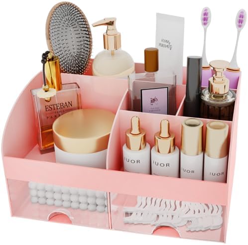 Makeup Organizer with Drawers, Cosmetic Storage for Dresser Vanity and Bathroom Countertop, Beauty Holder for Lipstick Brush, Skincare Organizer for Vanity, Cosmetic Display Case (Pink) - Image 2