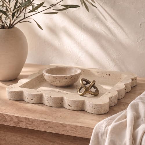 Decorative Scalloped Tray - Travertine Stone Inspired Jewelry Tray by KIBAGA