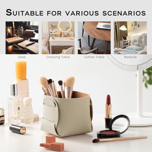 HOMIEAZICOZI 2-Pack Cork Leather Makeup Brush Holder Organizer - Desk Accessories Storage - Pencil Pen Holder - Stylish Addition to Home Decor (Beige) - Image 5
