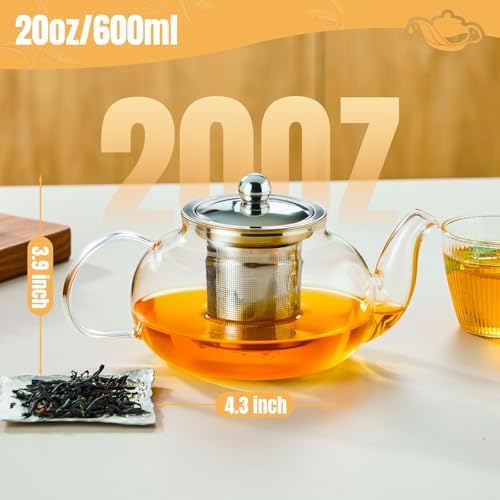 Baalaka Tea Pot with Infuser for Loose Tea, 20 oz Glass Stovetop Kettle - Image 2