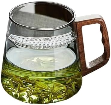Drinking Glasses Clear Borosilicate Glass Cup with Wood Handle, 18oz(Gris) by Unknown
