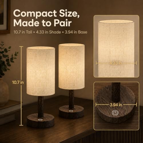 Small Rechargeable Cordless Table Lamp, Nightstand to Desk, Dark Walnut - Image 7