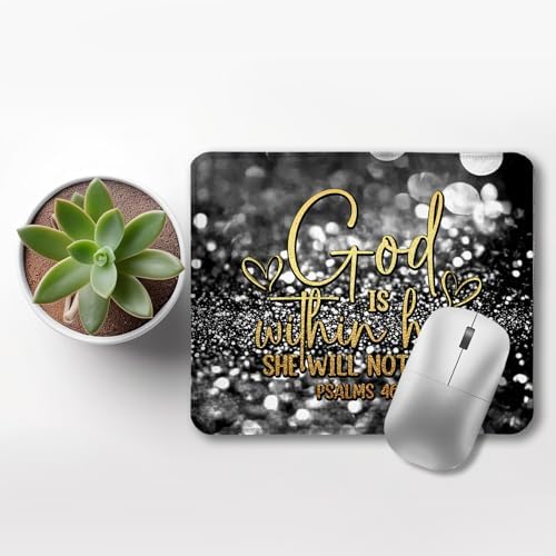 Black Glitter Christian Mouse Pad, God is Within Her She Will Not Fall Bible Verse Mouse Pads for Wireless Mouse Computers Laptop Desk Accessories, Christian Gifts for Women, 9.5x7.9 Inch - Image 3