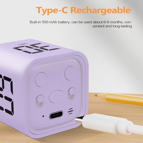 GuDoQi Multi-Function Cube Timer, 5/10/30/60 Min & Custom Count Down, Included Pause & Resume Feature, Silent, Vibrate & Adjustable Sound Alarm for Productivity in Tasks, Study & Kitchen, Purple - Image 6