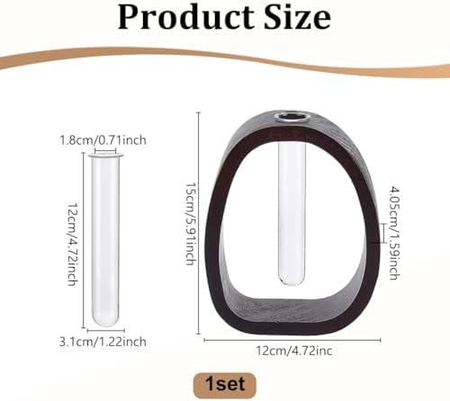 UNICRAFTALE Dark Brown Solid Wood Vase Small Desk Hydroponic Plant Frame Glass Test Tube Vases Decorative Single Flower Holder Office Home Decoration for Garden Terrarium - Image 2