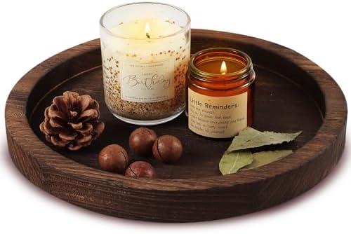 Hatway Wooden Decorative Tray Candle Holder Round Wood Tray Home Decor,Centerpieces Plates for Table centerpieces for CoffeeTable,Christmas Decor by HighQualityWeddingSupplies