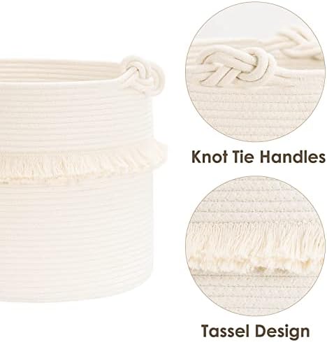 CherryNow 45L Woven Rope Baby Basket with Tassel, 16" x 13", Off-White - Image 4