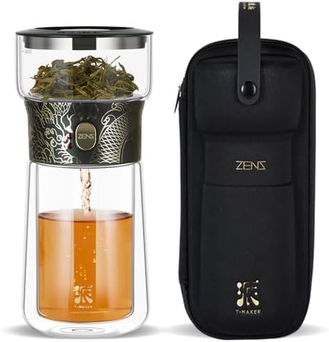 ZENS Glass Infuser Teapot, Cool One Touch Tea Maker For Loose Tea, Dragon by ZENSLIFESTYLE