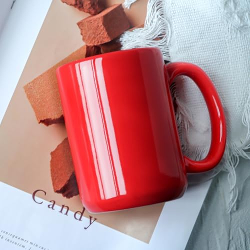 15 OZ Coffee Mug, Classic Blank Ceramic Cup with Large Handle for Tea Latte Cappuccino, Red - Image 4