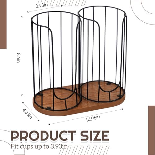 Geelin 18oz Adjustable Coffee Cup Dispenser with Wooden Base, Cup and Lid Holder, Cups Holder Organizer for Coffee Pod Straw and Lid Storage(2-Compartment Single,Color 1) - Image 2