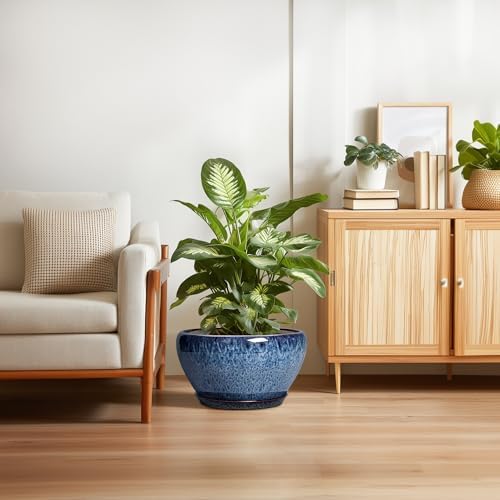 Ceramicfor Ceramic Plant Pots 13 Inch - Indoor Planter with Drainage Hole and Saucer, Decorative Large Planter for Indoor Outdoor Plants, Ceramic Flower Pots, Gifts for Plant Lovers, House Decor, Blue - Image 6