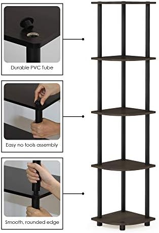 Furinno TURN-N-TUBE Corner Shelf Set of 2, 5-Tier Corner Bookshelf, Open Storage Shelves, for Organization and Storage, Living Room, Home Office, Garage, Dark Brown Grain - Image 6