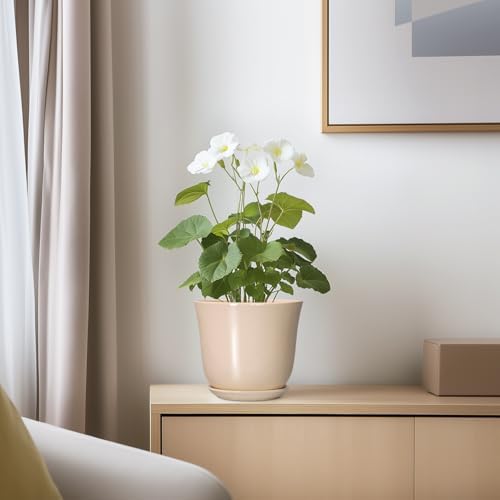 Ceramic Pots for Plants, 5.6 Inch Plant Pot with Drainage, Beige - Image 6