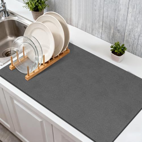 Findosom Dish Drying Mat, 12" x 20" Super Absorbent Coffee Mat, Dark Grey - Image 4