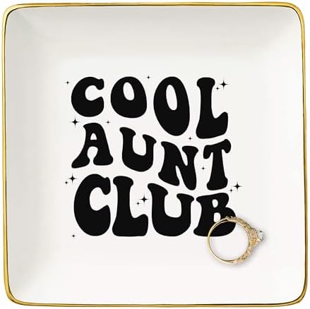 NZY Mothers Day,Birthday,Thanksgiving,Christmas Gifts for Aunt,Auntie Gifts from Niece Nephew,Promoted to Aunt-Ceramic Jewelry Tray Trinket Holder Ring Dish-Cool Aunt Club by NZY