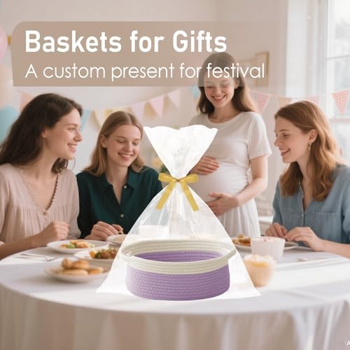 JMvicyroam Small Woven Basket, Empty Gift Basket, White&Purple/1 Pack - Image 4