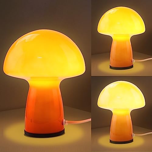 NOTOC Mushroom lamp,Dimmable Glass Table Lamp,Vintage Style Table Lamp,Red Bedside Desk lamp,Cute Table Lamps.（3-Color Bulbs Included） - Image 6