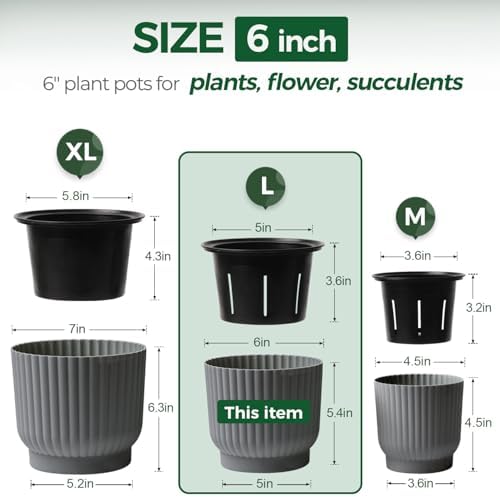 T4U Self Watering Pots for Indoor Plants, 6 Inch 6 Pack Planter Gray - Image 2
