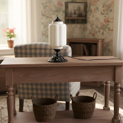 Vintage Milk Glass Table Lamp,3-WayDimmable USB-C+A,Black Bedroom DeskLamps - Image 6