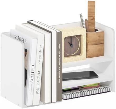 Furinno HERMITE Desk Organizers, Office Organization with Accessories and Vertical File Holder, 3-Shelf Desktop Book Shelf, for Office Supplies, Desk Accessories, for Study Room, Dorm, White by Furinno-FitsYourSpaceFitsYourBudget