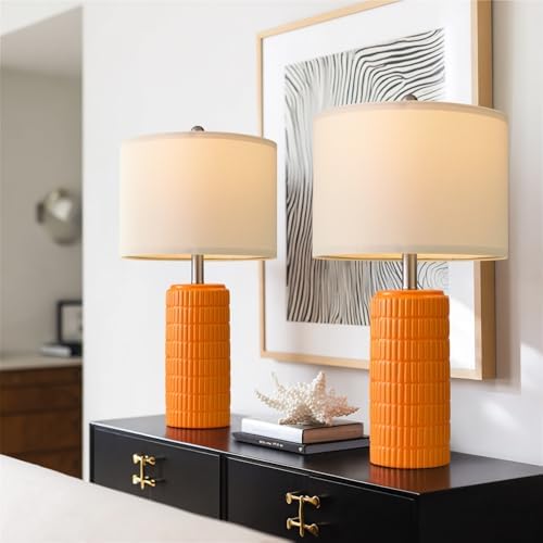PoKat 23" Orange Table Lamps Decor for Living Room Set of 2, Modern Living Room Lamps for End Table, Ceramic Table Lamps for Bedroom, Contemporary Nightstand Lamps for Home Bedroom Decor - Image 5